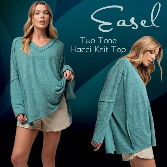 EASEL Loose Fit V-Neck Tunic-Style Lightweight Lux Top - Side Slits Super Comfy - Picture 1 of 14